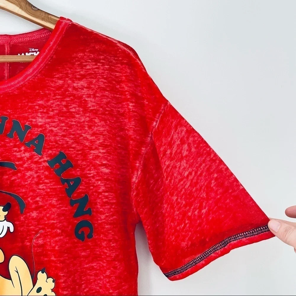 🎯3/$10 Disney Mickey Red Slub Graphic Tee I Just Want To Hang With My Dog